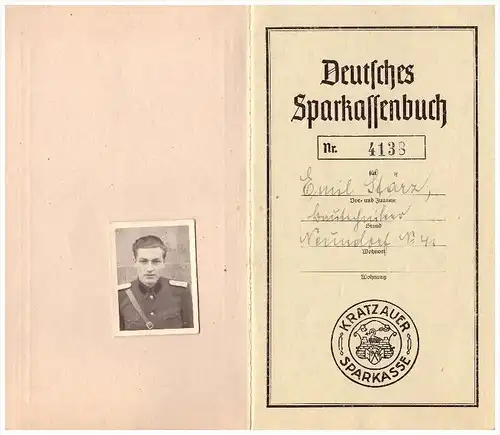 Sparbuch 1943-1944 , Emil Stärz in Kratzau / Chrastava , Nová Ves u Chrastavy , Sparkasse !!!