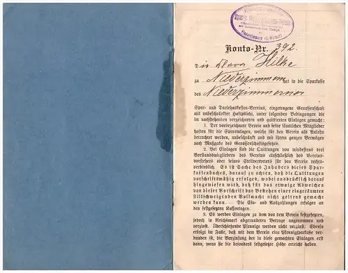 Sparkassenbuch K. Hilke in Niederzimmern , 1909-1944 , Grammetal , Sparkasse , Bank !!!