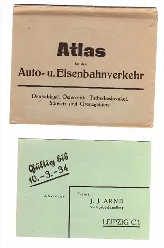 Konvolut Werbung / Reklame - Eisenbahn und Auto Atlas , Reiseatlas , J.J. Arnd in Leipzig , Reise !!!