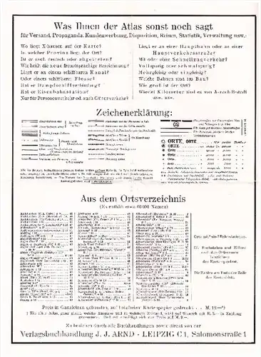 Konvolut Werbung / Reklame - Eisenbahn und Auto Atlas , Reiseatlas , J.J. Arnd in Leipzig , Reise !!!
