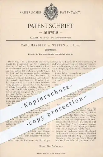 original Patent - Carl Mayberg in Witten / Ruhr , 1895 , Drahthaspel , Draht , Haspel , Drahtherstellung , Blech !!!