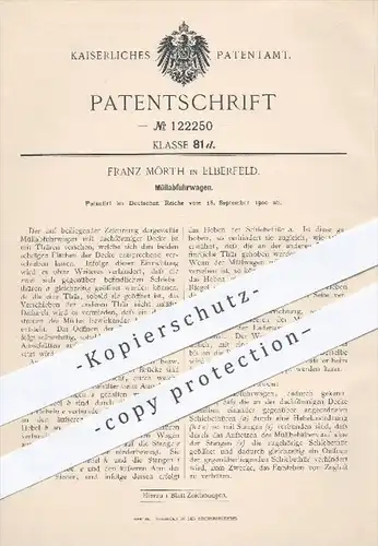 original Patent - Franz Mörth in Elberfeld , 1900 , Müllabfuhr - Wagen , Müllwagen , Müll , Reinigung , Wagenbau !!!