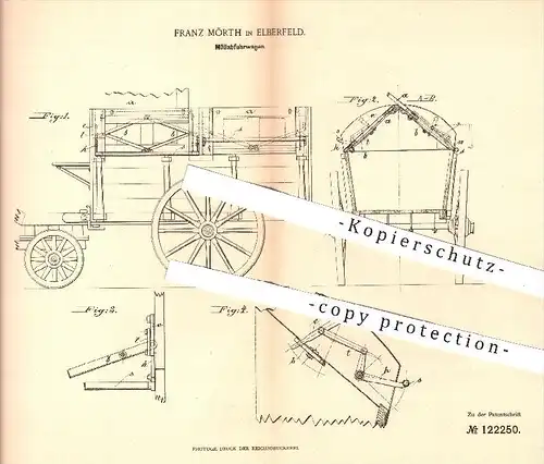 original Patent - Franz Mörth in Elberfeld , 1900 , Müllabfuhr - Wagen , Müllwagen , Müll , Reinigung , Wagenbau !!!