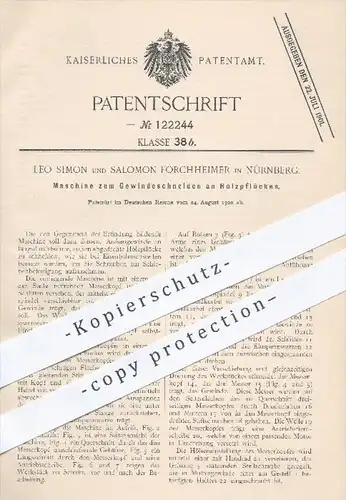original Patent - Leo Simon , Salomon Forchheimer , Nürnberg , 1900 , Gewindeschneiden an Holzpflöcken , Gewinde !!!