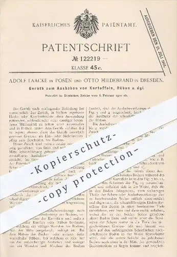 original Patent - A. Laacke , Posen / O. Hildebrand , Dresden 1900 , Gerät zum Ausheben von Kartoffeln , Rüben , Bauer !