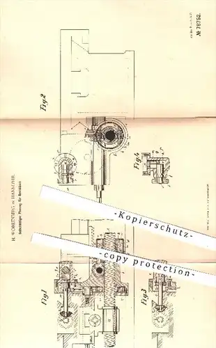 original Patent - H. Wohlenberg in Hannover , 1893 , Selbsttätiger Planzug für Drehbänke , Drehbank , Dreher , Metall !!