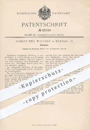 original Patent - Robert Emil Walther in Werdau , 1894 , Heizlampe , Lampe , Öl , Petroleum , Ofen , Herd , Kochherd !!!