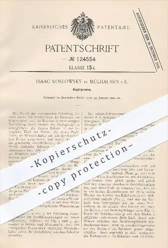 original Patent - Isaac Koslowsky in Mülhausen , 1901 , Kopierpresse , Presse , Pressen , Kopieren !!!
