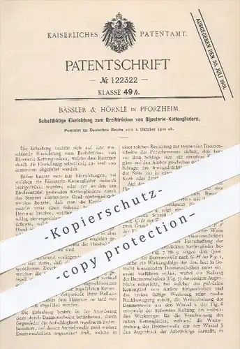 original Patent - Bässler & Hörnle in Pforzheim , 1900 , Breitdrücken von Bijouterie - Kettengliedern , Kette , Ketten !