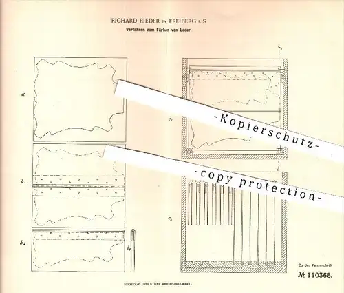 original Patent - Richard Rieder in Freiberg , 1899 , Färben von Leder , Felle / Farbe , Klebstoff , Kleber !!!