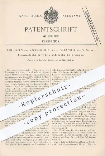 original Patent - Thorsten von Zweigbergk , Cleveland , Ohio , USA 1898 , Trommelschalter für elektr. Motorwagen , Motor