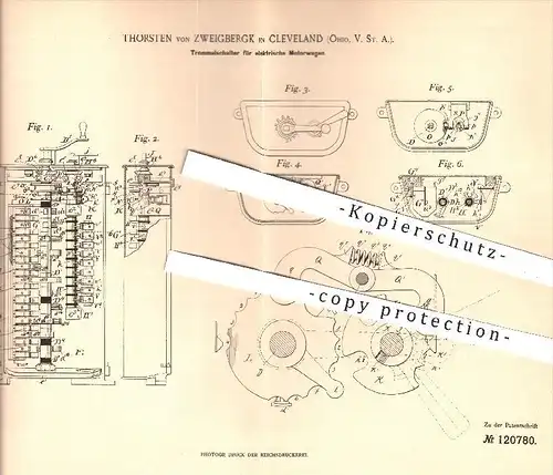 original Patent - Thorsten von Zweigbergk , Cleveland , Ohio , USA 1898 , Trommelschalter für elektr. Motorwagen , Motor