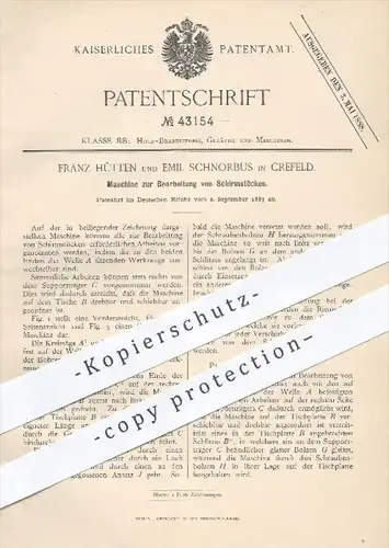 original Patent - F. Hütten , E. Schnorbus , Krefeld , 1887 , Bearbeitung von Schirmstöcken , Regenschirm , Sonnenschirm