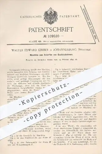 original Patent - W. E. Kimber , Johannesburg , Südafrika , 1899 , Schärfen von Gesteinsbohrern , Bohrer , Bohrmaschine