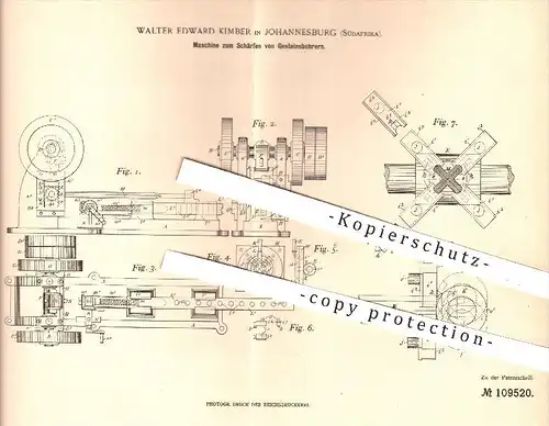 original Patent - W. E. Kimber , Johannesburg , Südafrika , 1899 , Schärfen von Gesteinsbohrern , Bohrer , Bohrmaschine