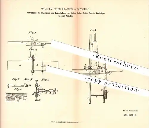 original Patent - W. P. Kraemer , Siegburg , 1891 , Bandsäge zum Bohren , Fräsen , Sägen / Holz , Holzbearbeitung !