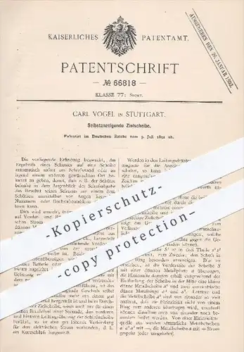 original Patent - C. Vogel , Stuttgart , 1892 , Selbstanzeigende Zielscheibe , Sport , Schiessscheibe , Schützenverein !