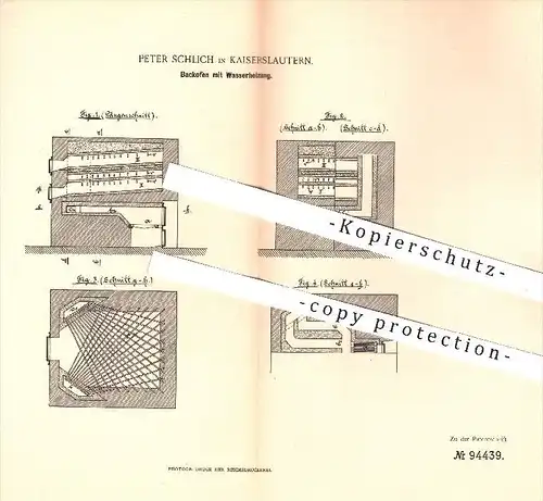 original Patent - Peter Schlich in Kaiserslautern , 1897 , Backofen mit Wasserheizung , Ofen , Öfen , Bäcker , Bäckerei