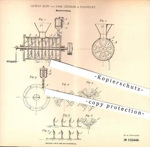 original Patent - G. Kost , C. Geissler , Stassfurt , 1897 , Mischvorrichtung , Mühle , Mühlen , Mahlgut , Müllerei !!!