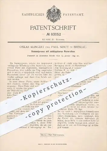 original Patent - O. Klingert , P. Semft , Breslau , 1895 , Semmelpresse mit umklappbaren Formreihen , Presse , Bäcker !