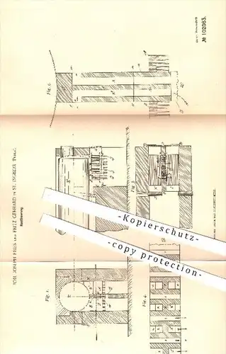 original Patent - Joh. Joseph Fries , Fritz Gerhard , St. Ingbert , 1897 , Rostfeuerung , Feuerung , Heizung , Ofen !!!