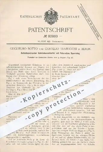 original Patent - Guglielmo Botto , Cornelio Trabucchi , Berlin , 1894 , Selbstkassierender Getränkeverkäufer , Automat
