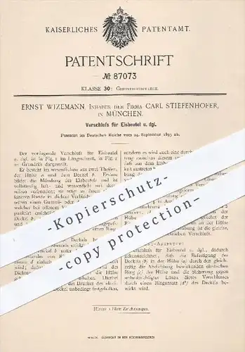 original Patent - E. Wizemann - C. Stiefenhofer , München , 1895 , Verschluss für Eisbeutel , Kühlbeutel , Verschlüsse !