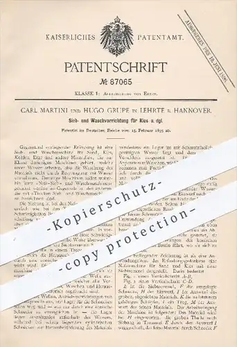 original Patent - C. Martini , H. Grupe , Lehrte / Hannover , 1895 , Sieben u. Waschen von Kies , Sand , Kohle , Erze !!