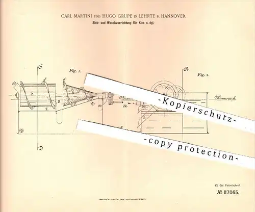 original Patent - C. Martini , H. Grupe , Lehrte / Hannover , 1895 , Sieben u. Waschen von Kies , Sand , Kohle , Erze !!