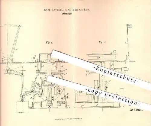 original Patent - Carl Mayberg in Witten / Ruhr , 1895 , Drahthaspel , Draht , Drähte , Walzwerk , Walzen , Haspel !