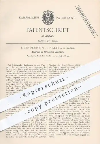 original Patent - F. Lindenheim in Halle / Saale , 1888 , Kartengeber - Anzeiger , Karten , Kartenspiel , Skat , Sport !