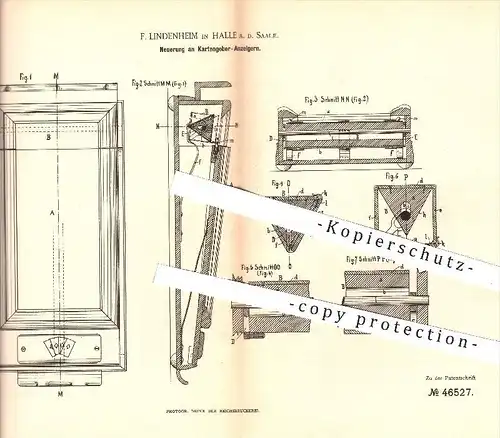 original Patent - F. Lindenheim in Halle / Saale , 1888 , Kartengeber - Anzeiger , Karten , Kartenspiel , Skat , Sport !