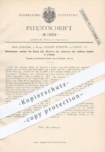 original Patent - Max Förster , Aug. Förster , Löbau , 1882 , Mechanismus am Klavier für verschiedene Spielarten , Musik