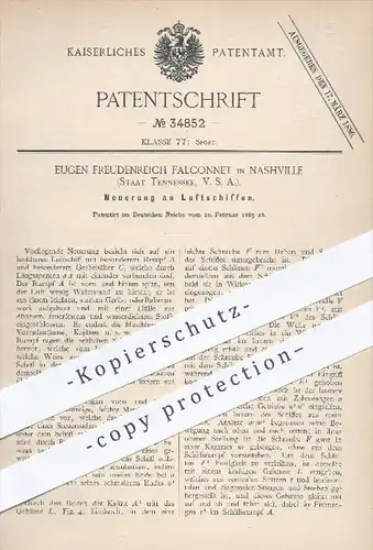 original Patent - E. Freudenreich Falconnet , Nashville , Tennessee , USA , 1885 , Luftschiff , Luftschiffe , Sport !!!