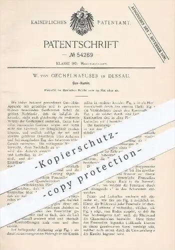original Patent - W. von Oechelhaeuser , Dessau , 1890 , Gas - Kamin , Ofen , Öfen , Ofenbauer , Heizung , Feuerung !!!