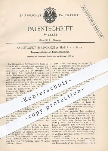 original Patent - O. Heylandt & Ungnade , Halle / Saale , 1888 , Bremsvorrichtung an Teigteilmaschinen , Bremse , Bäcker