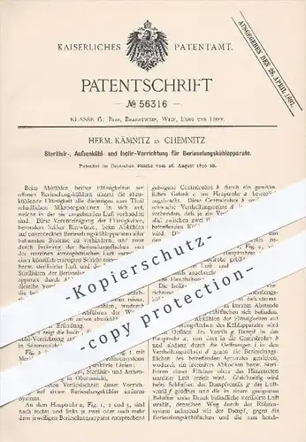 original Patent - H. Kämnitz , Chemnitz / Sterilisieren , Kühlen u. Isolieren von Berieselungskühlapparaten , Bier !!!