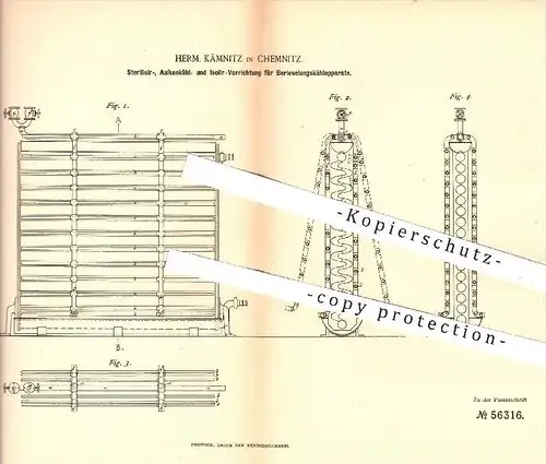 original Patent - H. Kämnitz , Chemnitz / Sterilisieren , Kühlen u. Isolieren von Berieselungskühlapparaten , Bier !!!