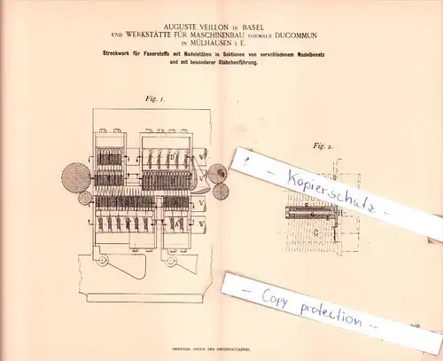 Original Patent  - A. Veillon in Basel und Werkstätte für Maschinenbau in Mühlhausen e. E. , 1893 , !!!