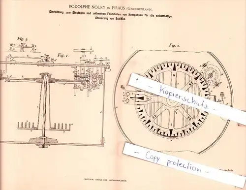 Original Patent  - Rodolphe Noury in Piräus , Griechenland , 1894 , Schiffbau und Schiffsbetrieb !!!