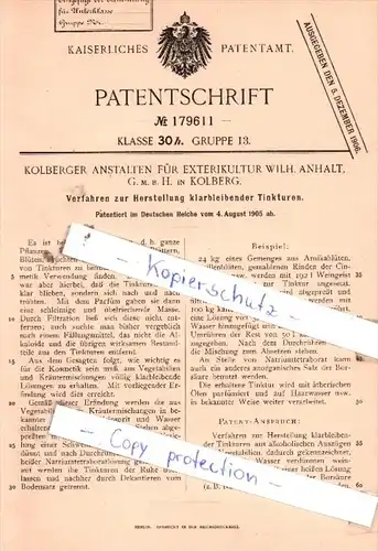 Original Patent  - Kolberger Anstalten für Exterikultur Wilh. Anhalt, G. m. b. H. in Kolberg , 1905 , !!!