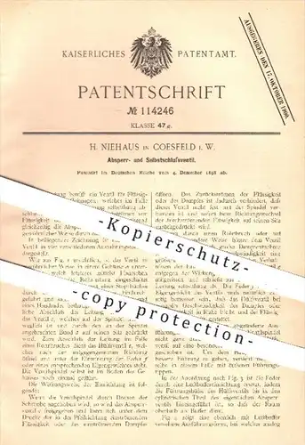 original Patent - H. Niehaus , Coesfeld 1898 , Absperrventil Selbstschlussventil , Ventil , Dampfleitung , Dampfmaschine