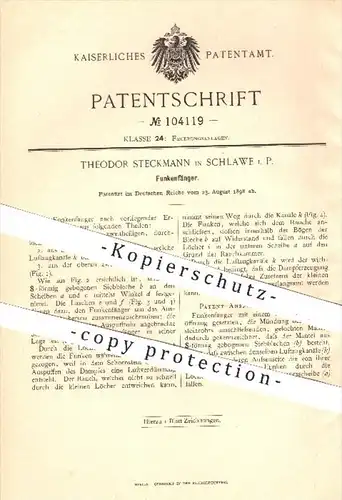 original Patent - Theodor Steckmann in Schlawe , 1898 , Funkenfänger , Feuerung , Heizung , Ofen , Öfen , Schornstein !