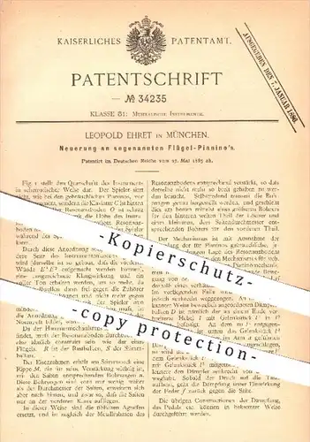 original Patent - Leopold Ehret in München , 1885 , Flügel - Pianino , Piano , Klavier , Musikinstrumente , Musik !!!