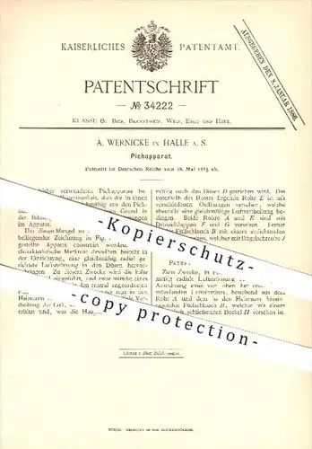 original Patent - A. Wernicke in Halle / Saale , 1885 , Pichapparat , Bier , Wein , Essig , Brauerei , Bierfass !!!