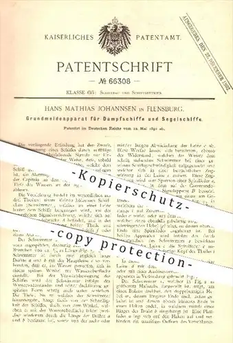 original Patent - H. M. Johannsen , Flensburg , 1892 , Grundmeldeapparat für Dampfschiffe , Segelschiffe , Schiffe !!!
