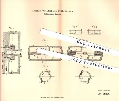 original Patent - Arthur Patschke , Rheydt , 1898 , Kolbenschieber - Steuerung , Dampfmaschinen , Motor , Motoren !!!