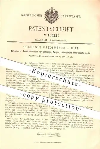 original Patent - F. Weidemeyer , Kiel , 1898 , Gelenkverschluss für Scheren , Zangen , chirurgische Werkzeuge !!!