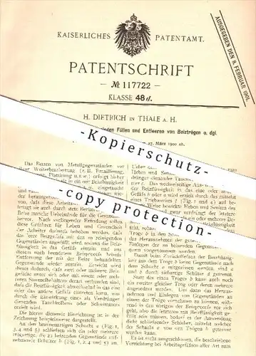 original Patent - H. Dietrich , Thale , 1900 , abwechselndes Füllen u. Entleeren vom Beiztrog , Beizen , Emaillie , Zinn