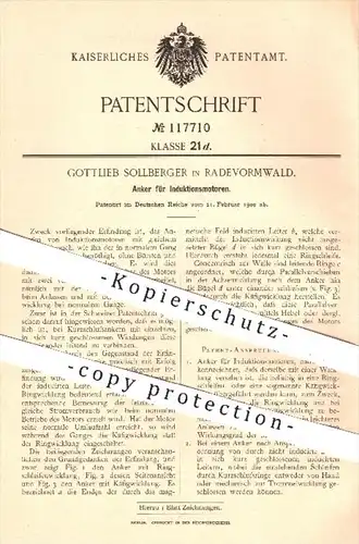 original Patent - Gottlieb Sollberger in Radevormwald , 1900 , Anker für Induktionsmotoren , Induktion , Motor , Motoren